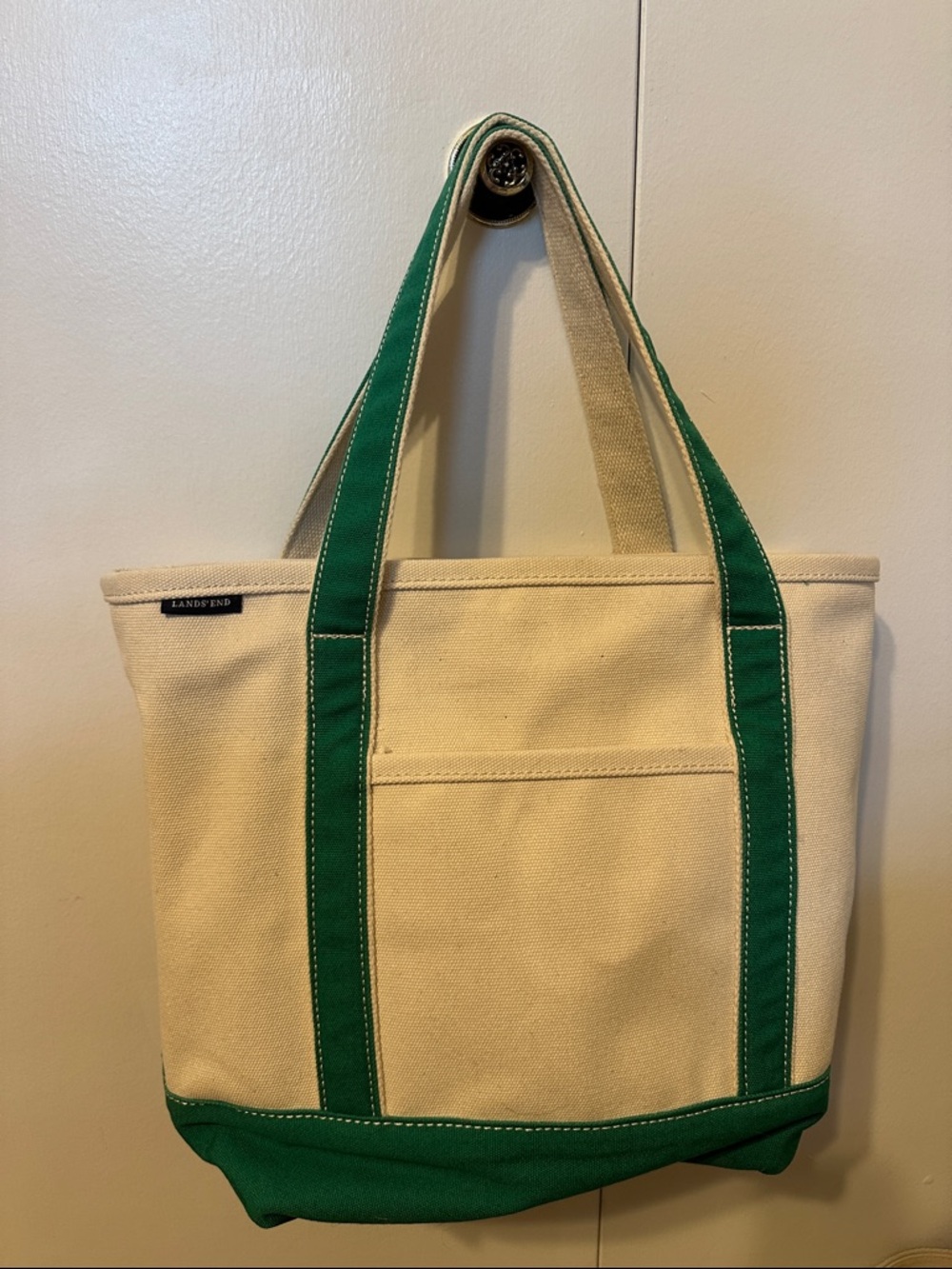 Medium Zip Lands' End Canvas Tote with Green Accents